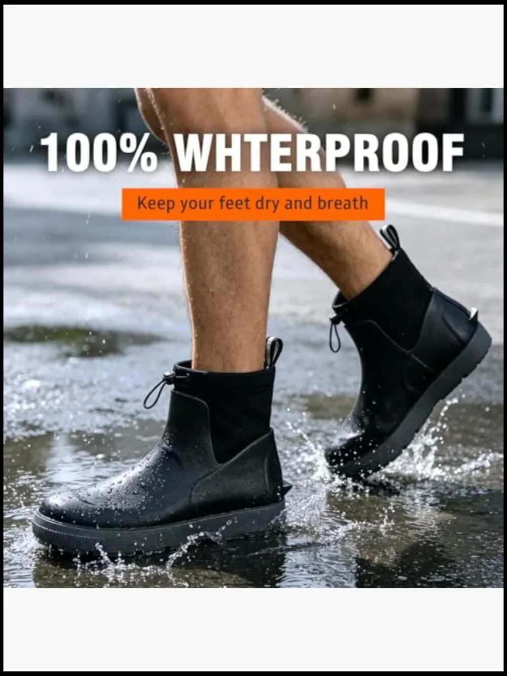 Men's Waterproof Rain Boots Ankle Deck Shoes Non-Slip Rubber Fishing Work